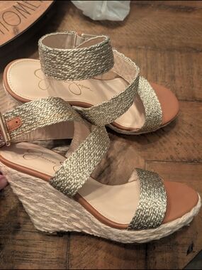 Jessica Simpson Gold Braided Espadrille Wedges